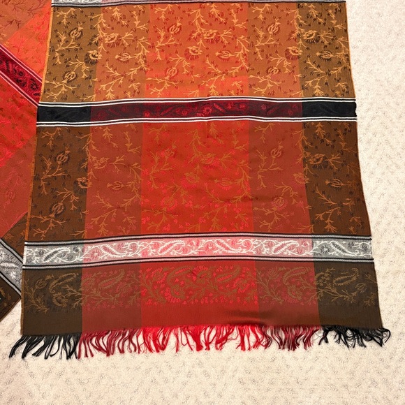 Silky Scarf Wrap Shawl Earthy Warm Tones Brown Burgundy Made In France Luxury - Picture 6 of 12